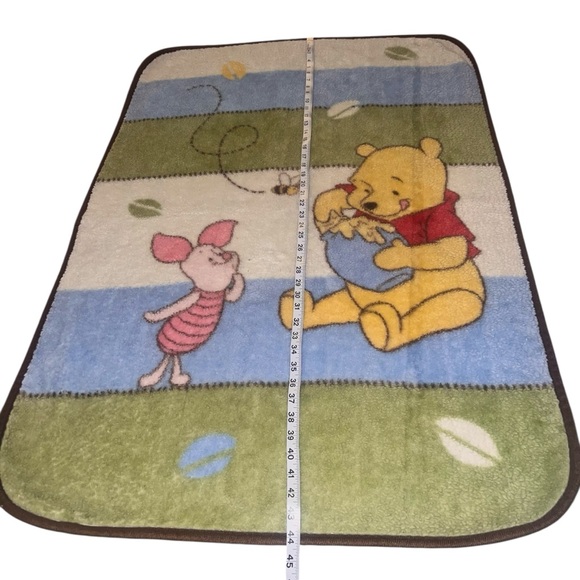 Vintage Disney Winnie the Pooh Piglet Honey Striped Blanket Baby Fleece 90s - Picture 4 of 6